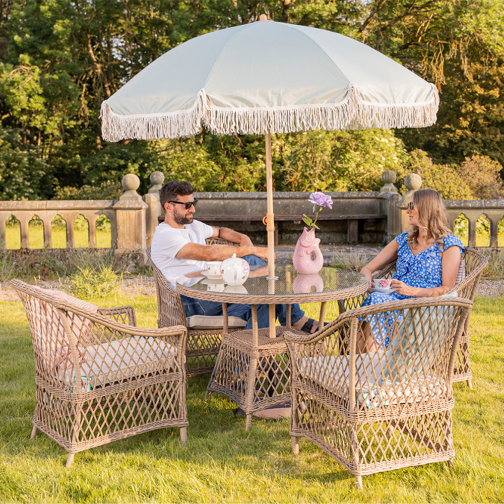 Provence 4‑Seater Rattan Garden Dining Set with Round Table and Furniture Cover