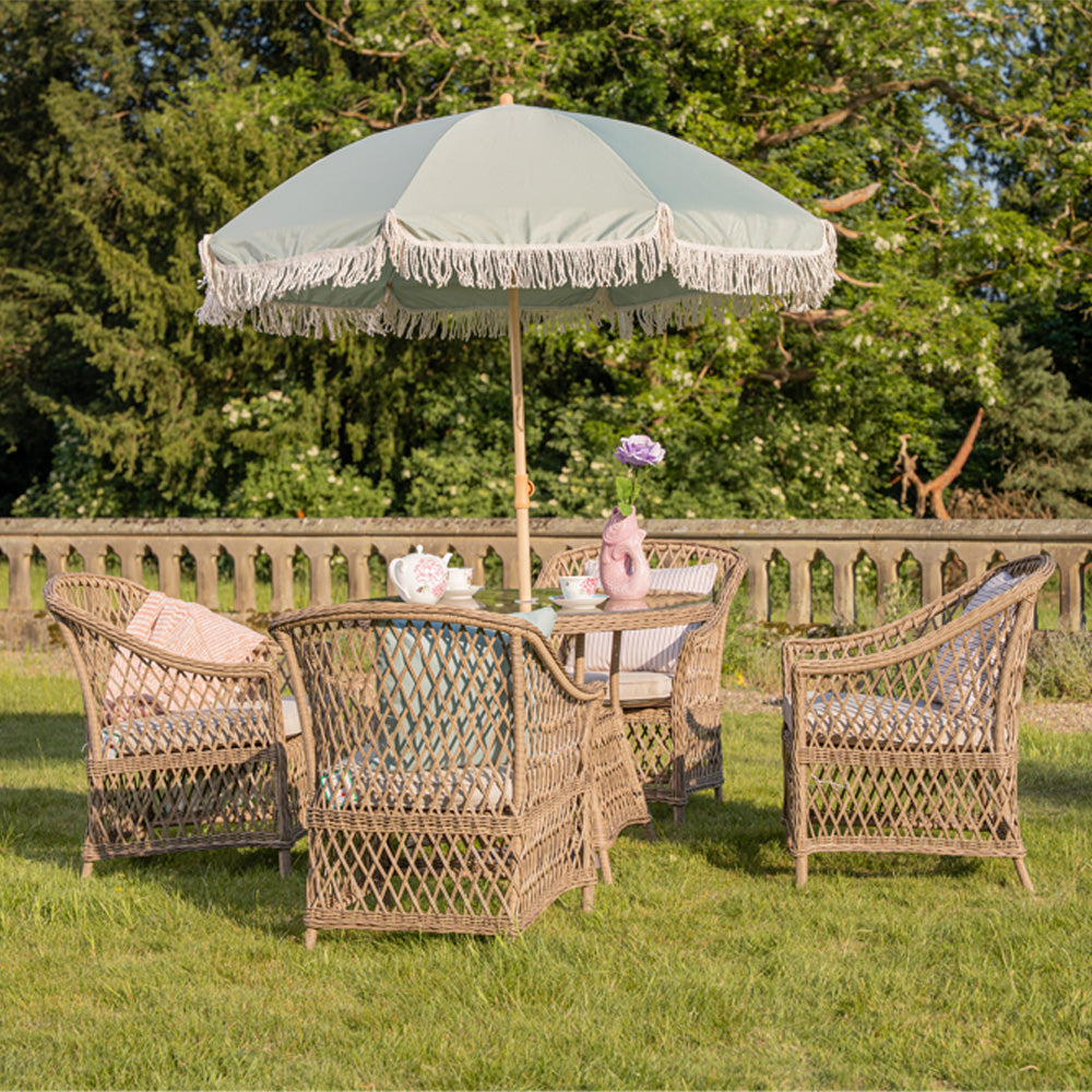 Provence 4‑Seater Rattan Garden Dining Set with Round Table and Furniture Cover