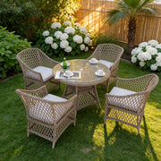 Provence 4‑Seater Rattan Garden Dining Set with Round Table and Furniture Cover