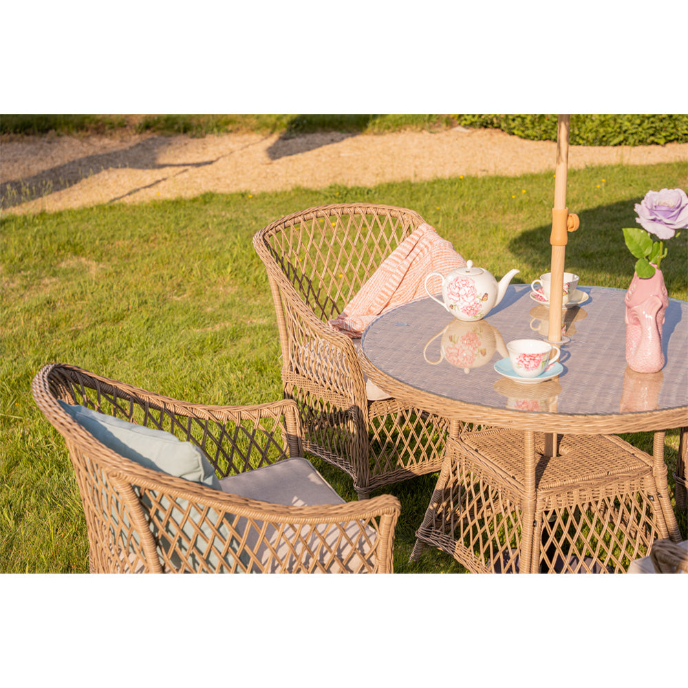 Provence 4‑Seater Rattan Garden Dining Set with Round Table and Furniture Cover