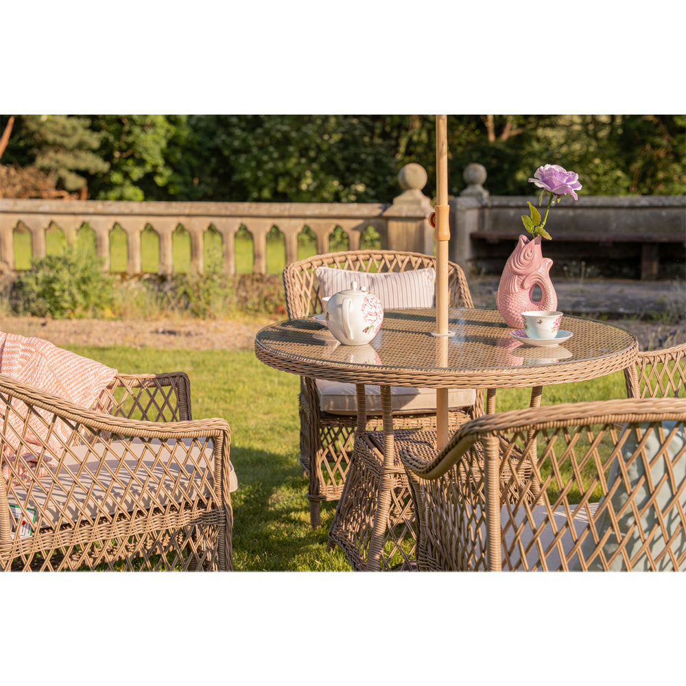 Provence 4‑Seater Rattan Garden Dining Set with Round Table and Furniture Cover