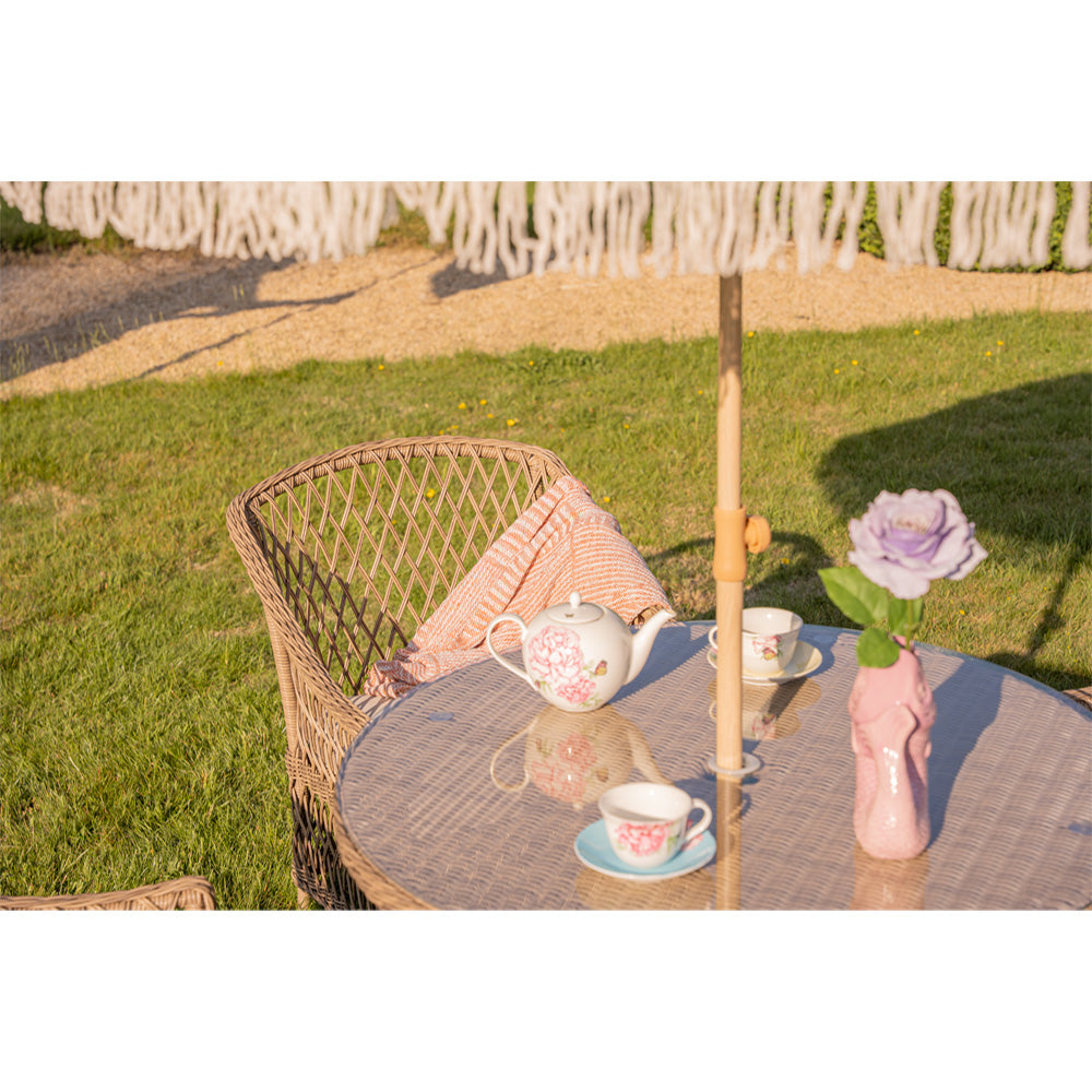 Provence 4‑Seater Rattan Garden Dining Set with Round Table and Furniture Cover