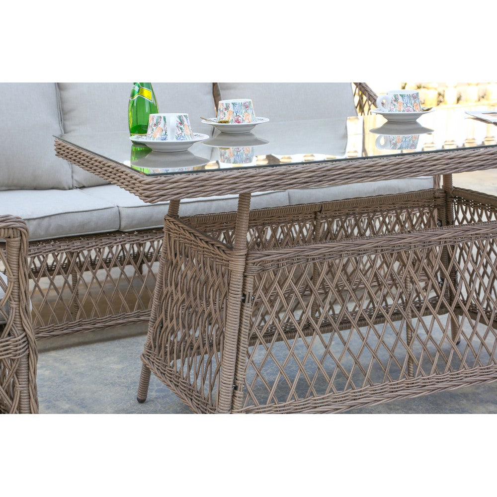 Provence 5‑Seater Willow CONSERVATORY Rattan Garden Dining Set with Table and Furniture Cover