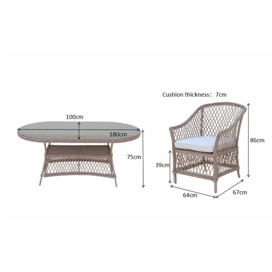 Provence Willow 6‑Seater Rattan Garden Dining Set with Oval Table and Furniture Cover