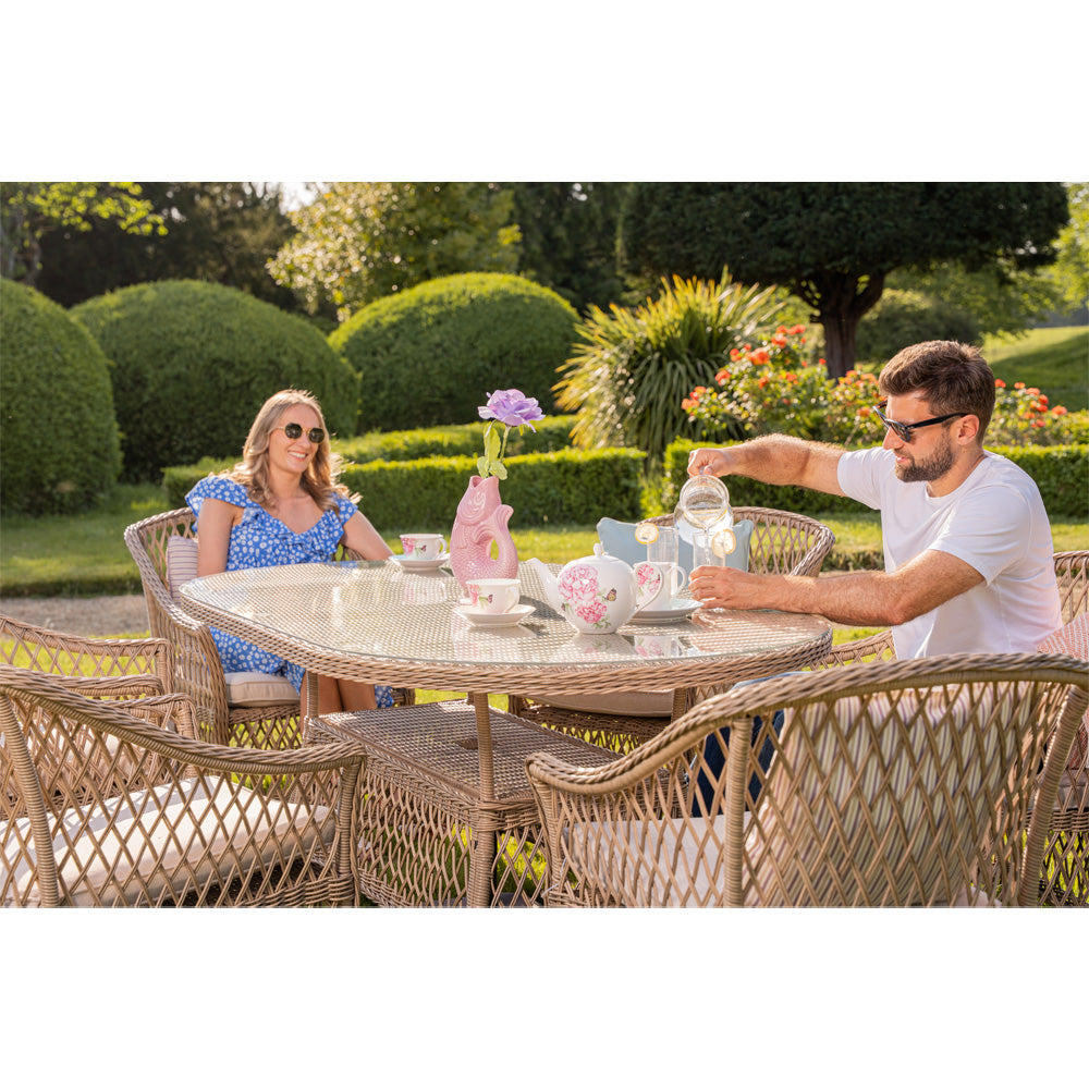 Provence Willow 6‑Seater Rattan Garden Dining Set with Oval Table and Furniture Cover