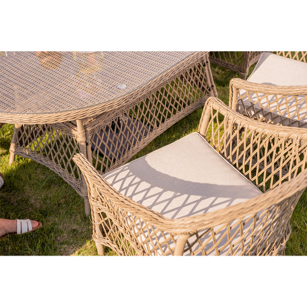Provence Willow 6‑Seater Rattan Garden Dining Set with Oval Table and Furniture Cover