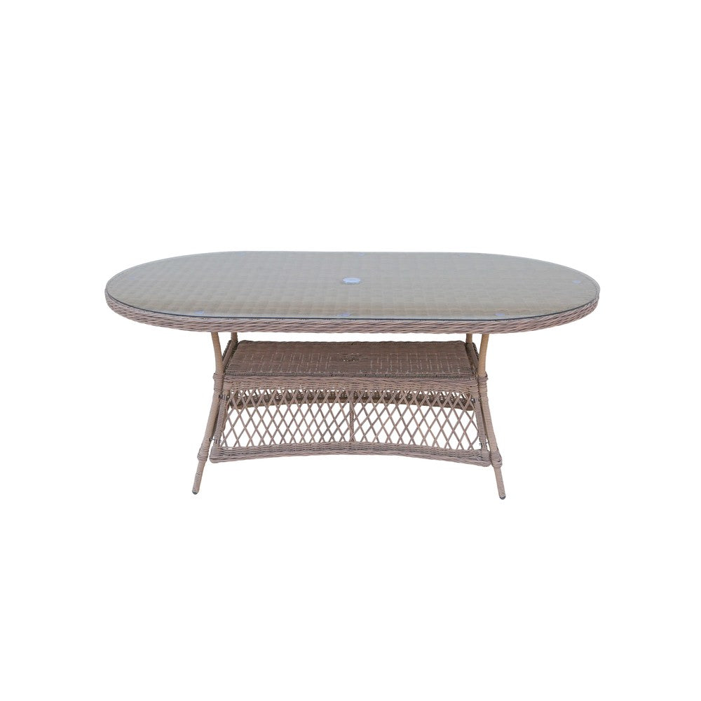 Provence Willow 6‑Seater Rattan Garden Dining Set with Oval Table and Furniture Cover