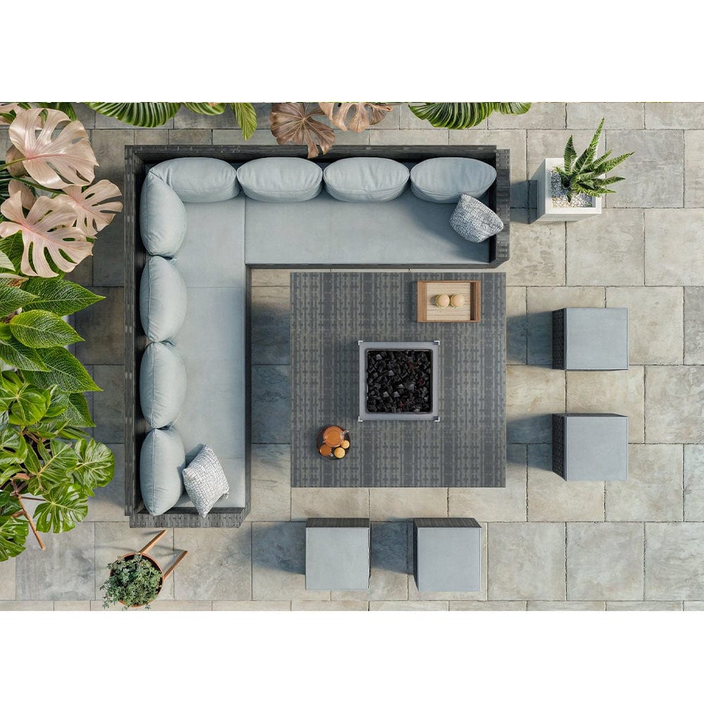 Rosen 11 Seater Rattan Garden Furniture Corner Dining Sofa Set With Fire Pit Table In Grey