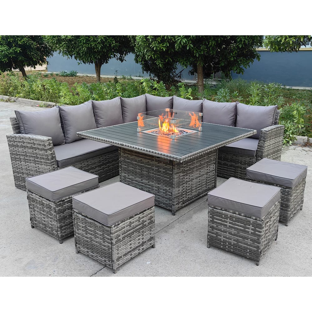 Rosen 11 Seater Rattan Garden Furniture Fire Pit Dining Corner Sofa Cube Set