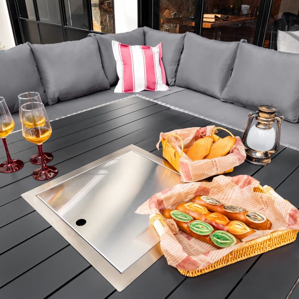 Rosen 11 Seater Rattan Garden Furniture Fire Pit Dining Corner Sofa Cube Set