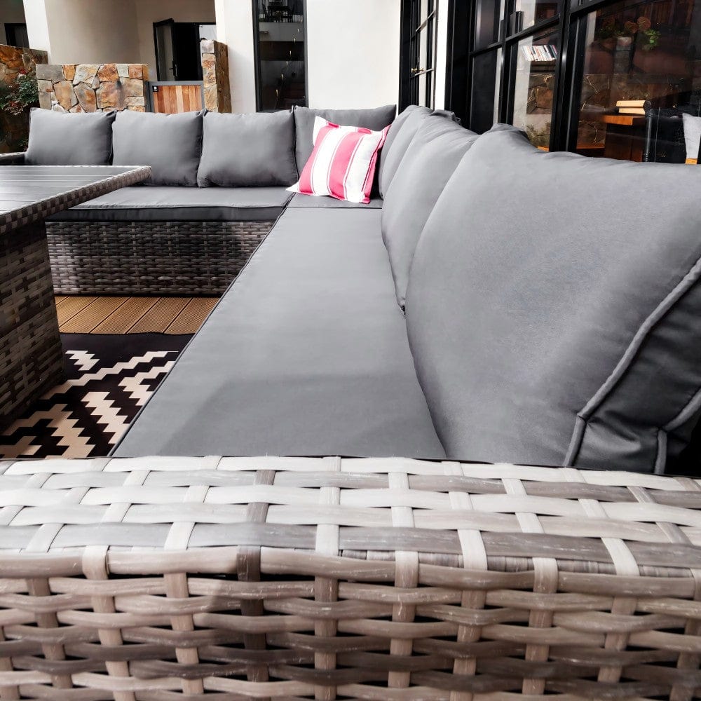 Rosen 11 Seater Rattan Garden Furniture Fire Pit Dining Corner Sofa Cube Set