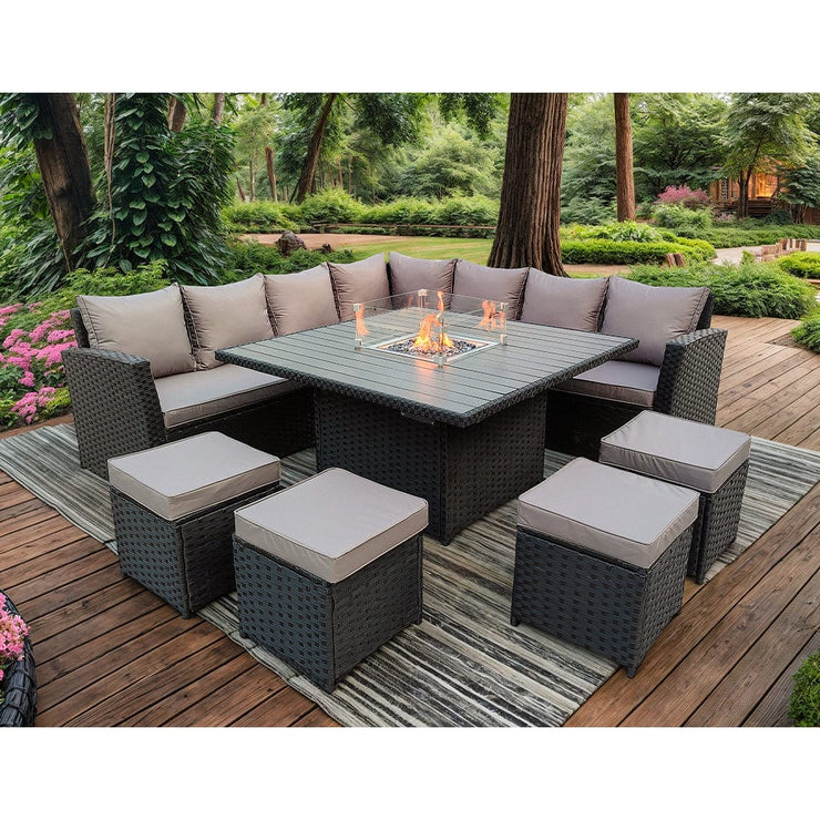 Rosen 11 Seater Rattan Garden Furniture Fire Pit Dining Corner Sofa Cube Set