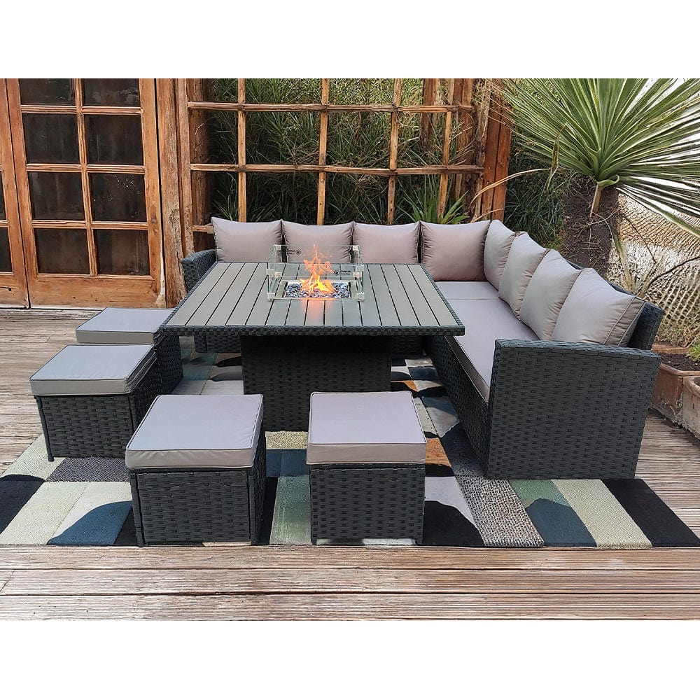 Rosen 11 Seater Rattan Garden Furniture Fire Pit Dining Corner Sofa Cube Set