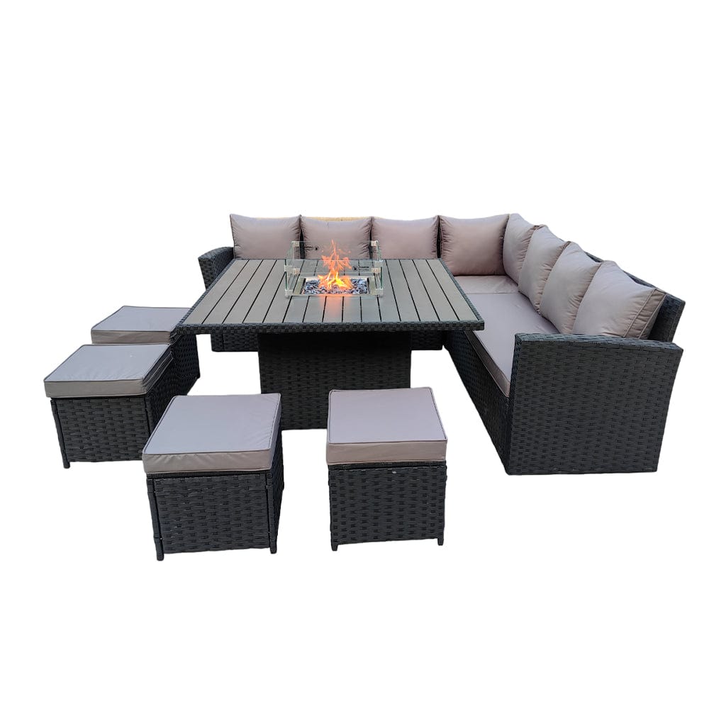 Rosen 11 Seater Rattan Garden Furniture Fire Pit Dining Corner Sofa Cube Set