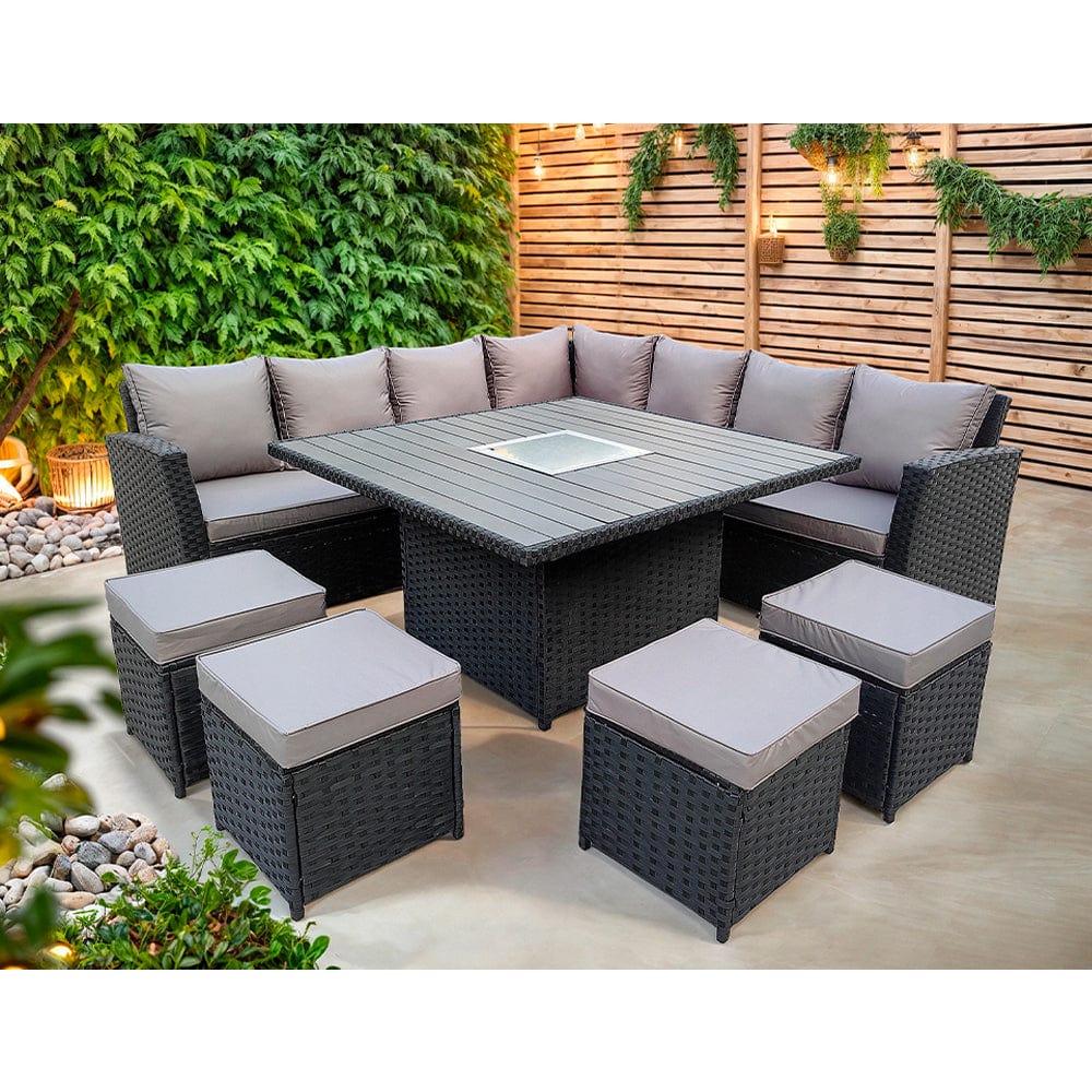 Rosen 11 Seater Rattan Garden Furniture Fire Pit Dining Corner Sofa Cu