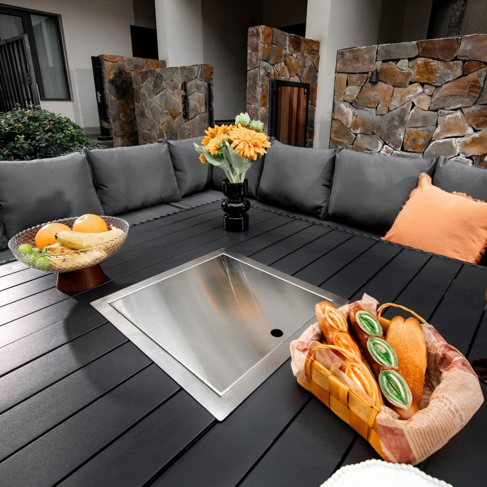 Rosen 11 Seater Rattan Garden Furniture Fire Pit Dining Corner Sofa Cube Set