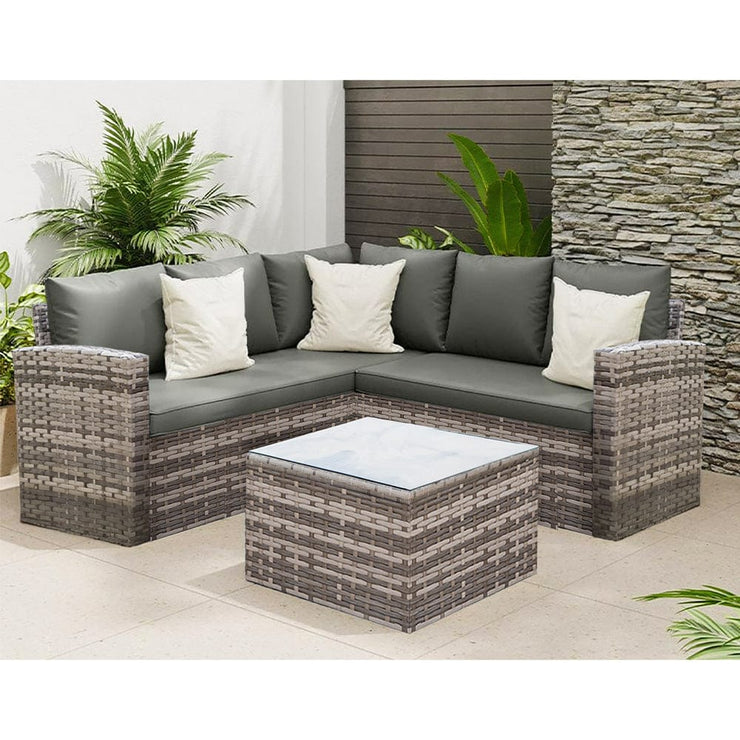Rosen 5 Seater Corner Rattan Garden Furniture Sofa Sets with Rain Cover In Balck Or Grey