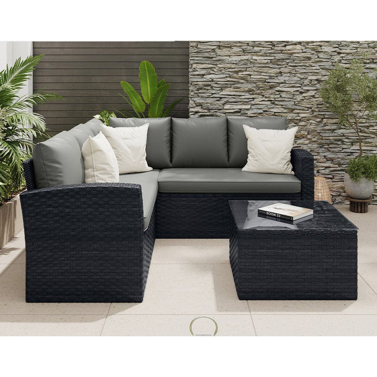 Rosen 5 Seater Corner Rattan Garden Furniture Sofa Sets with Rain Cover In Balck Or Grey