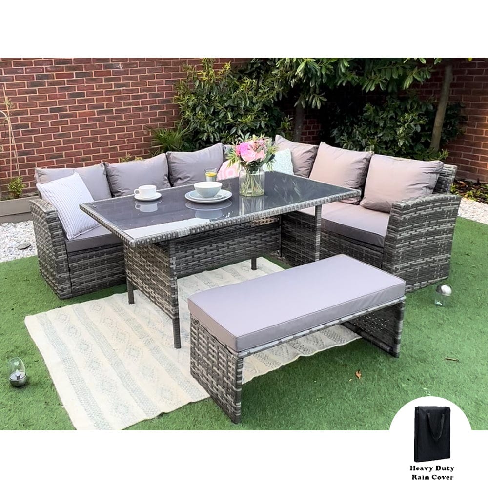 Rosen 8 Seater Grey Rattan Corner Garden Sofa Set