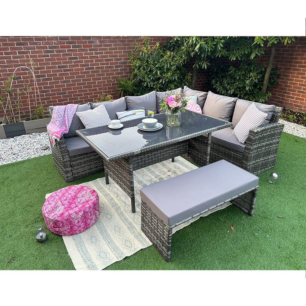 Rosen 8 Seater Grey Rattan Corner Garden Sofa Set