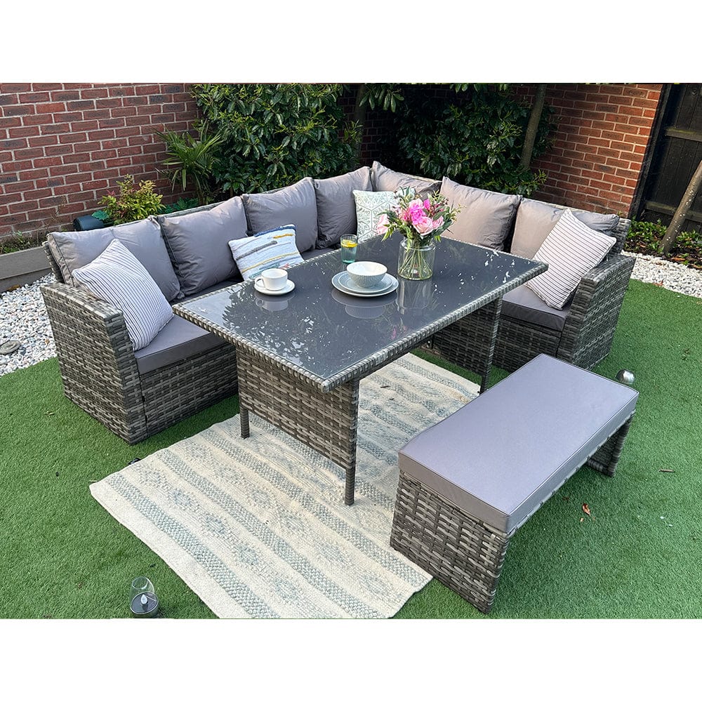 Rosen 8 Seater Grey Rattan Corner Garden Sofa Set