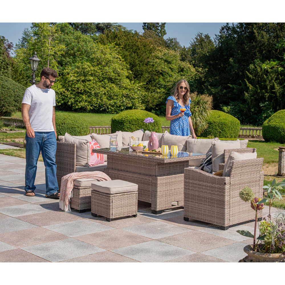 Galle 9 Seater Rattan Garden Furniture Arm Reclining Corner Sofa Set With Rising Table