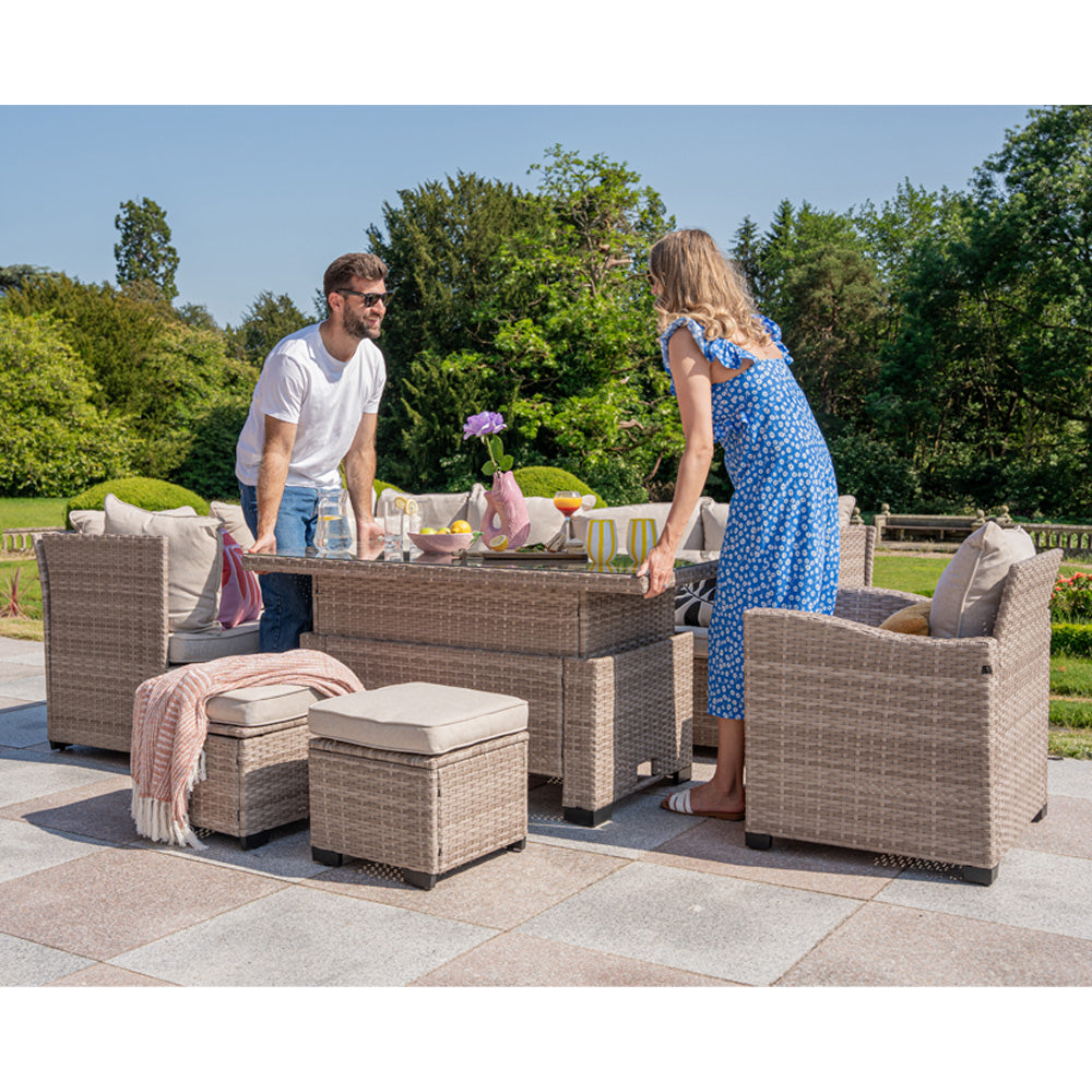 Galle 9 Seater Rattan Garden Furniture Arm Reclining Corner Sofa Set With Rising Table