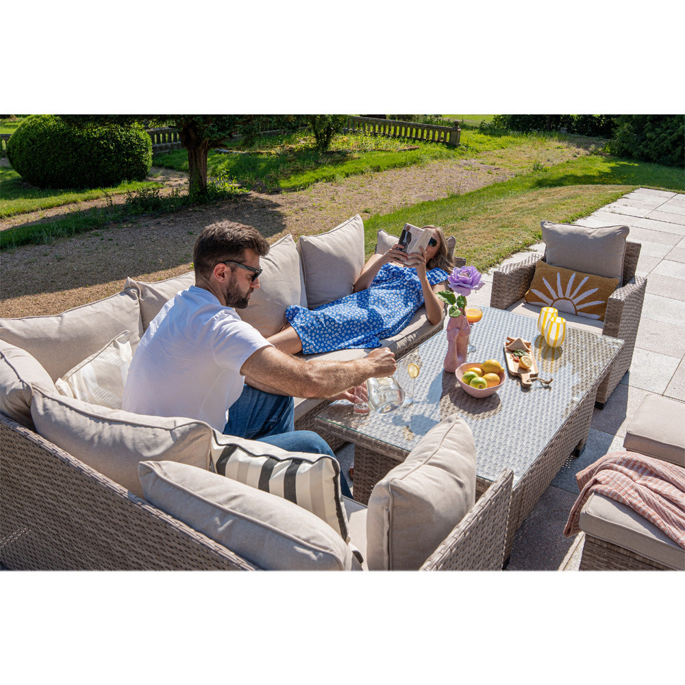 Galle 9 Seater Rattan Garden Furniture Arm Reclining Corner Sofa Set With Rising Table