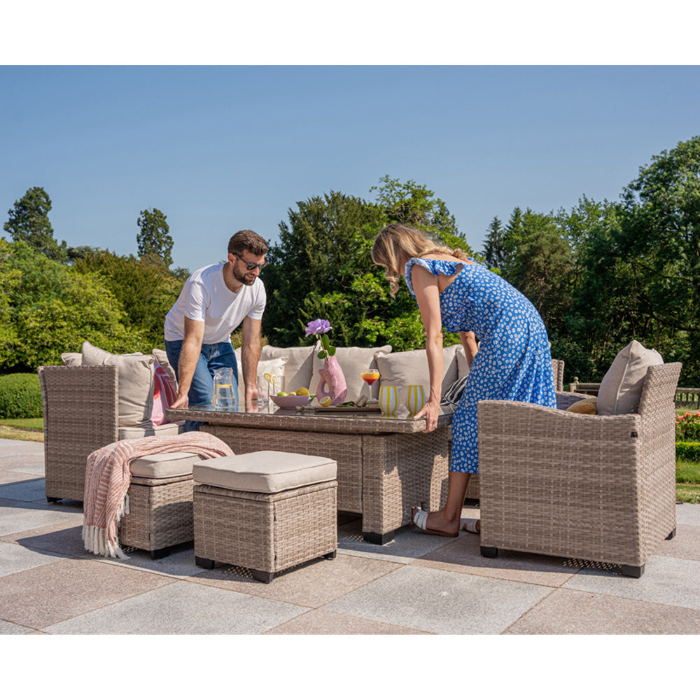 Galle 9 Seater Rattan Garden Furniture Arm Reclining Corner Sofa Set With Rising Table