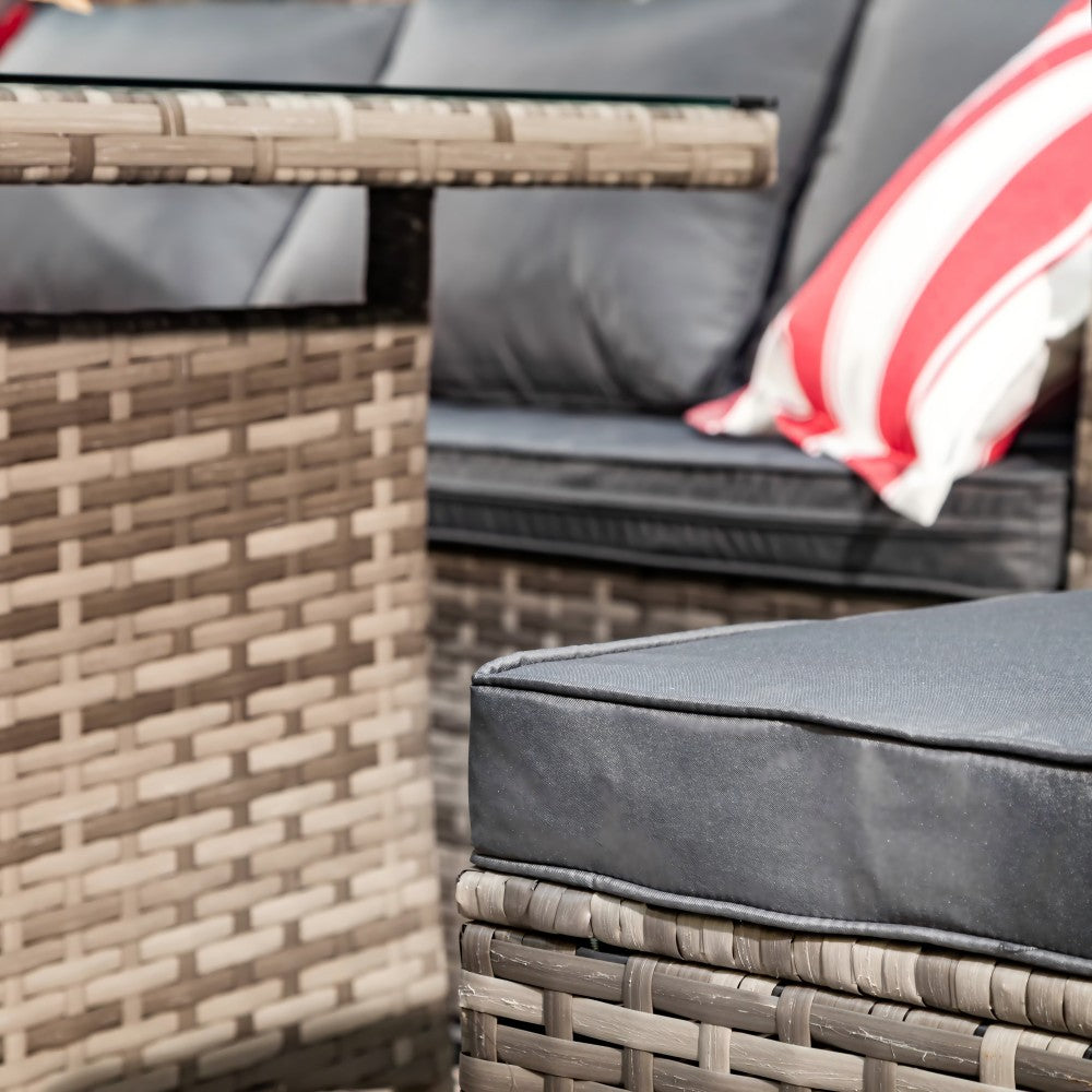 Rosen 9 Seater Rattan Corner Sofa Dining Table With Parasol Hole Set Nature Or Grey