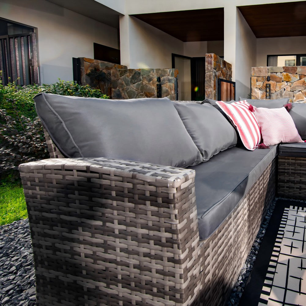 Rosen 9 Seater Rattan Corner Sofa Dining Table With Parasol Hole Set Nature Or Grey