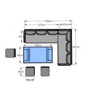 Rosen 9 Seater Rattan Garden Furniture Right Facing Corner Sofa Dining Set In Grey