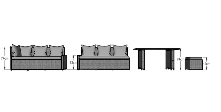 Rosen 9 Seater Rattan Garden Furniture Right Facing Corner Sofa Dining Set In Grey