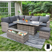 Rosen 9 Seater Rattan Garden Dining Set With Storage Bench In Grey