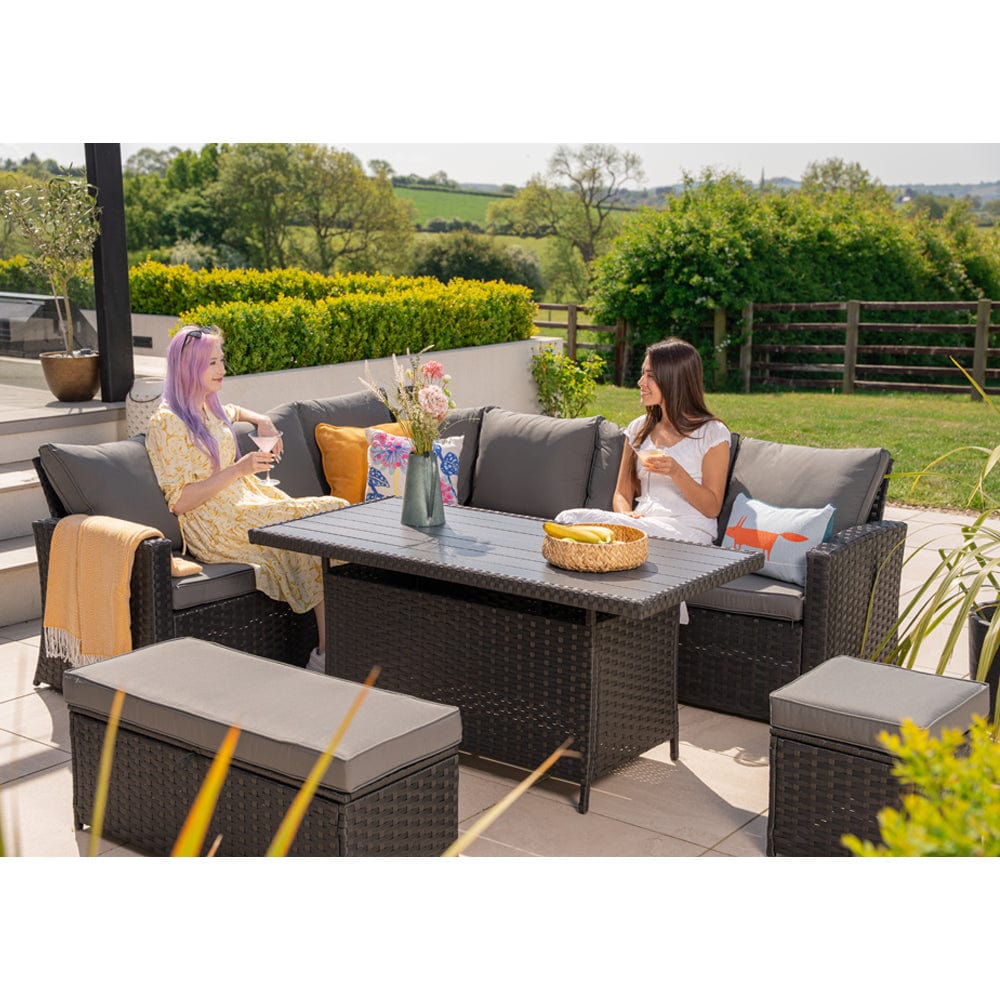 Rosen 9 Seater Rattan Garden Dining Set With Storage Bench And Stool