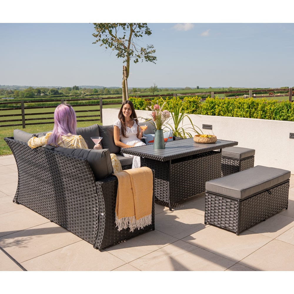 Rosen 9 Seater Rattan Garden Dining Set With Storage Bench And Stool