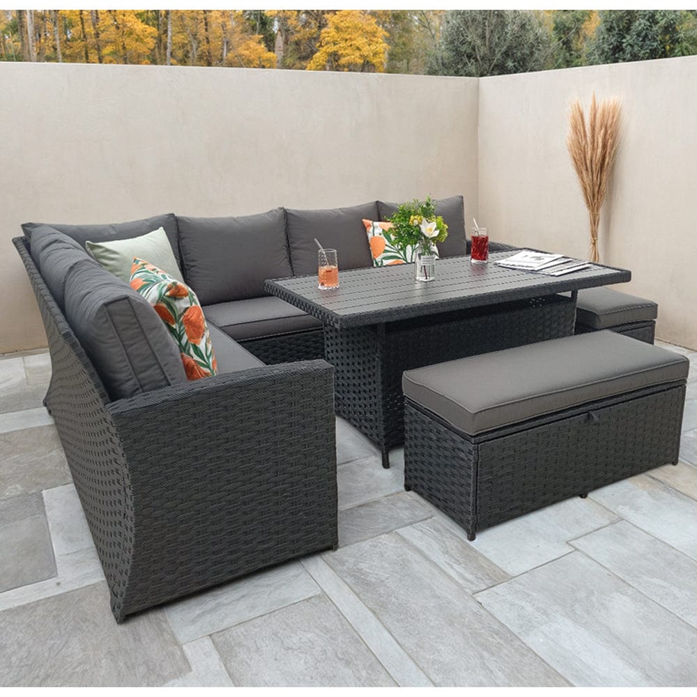 Rosen 9 Seater Rattan Garden Dining Set With Storage Bench And Stool