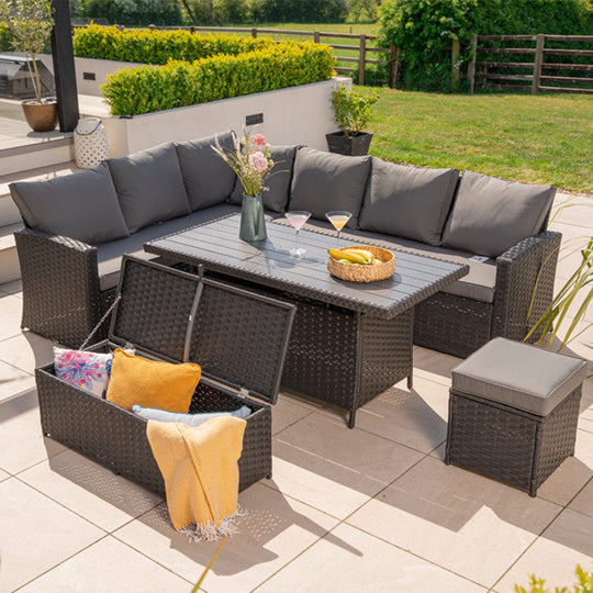 Rosen 9 Seater Rattan Garden Dining Set With Storage Bench And Stool