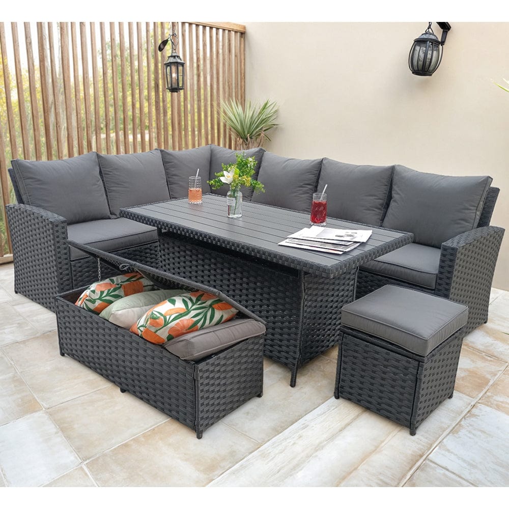 Rosen 9 Seater Rattan Garden Dining Set With Storage Bench And Stool