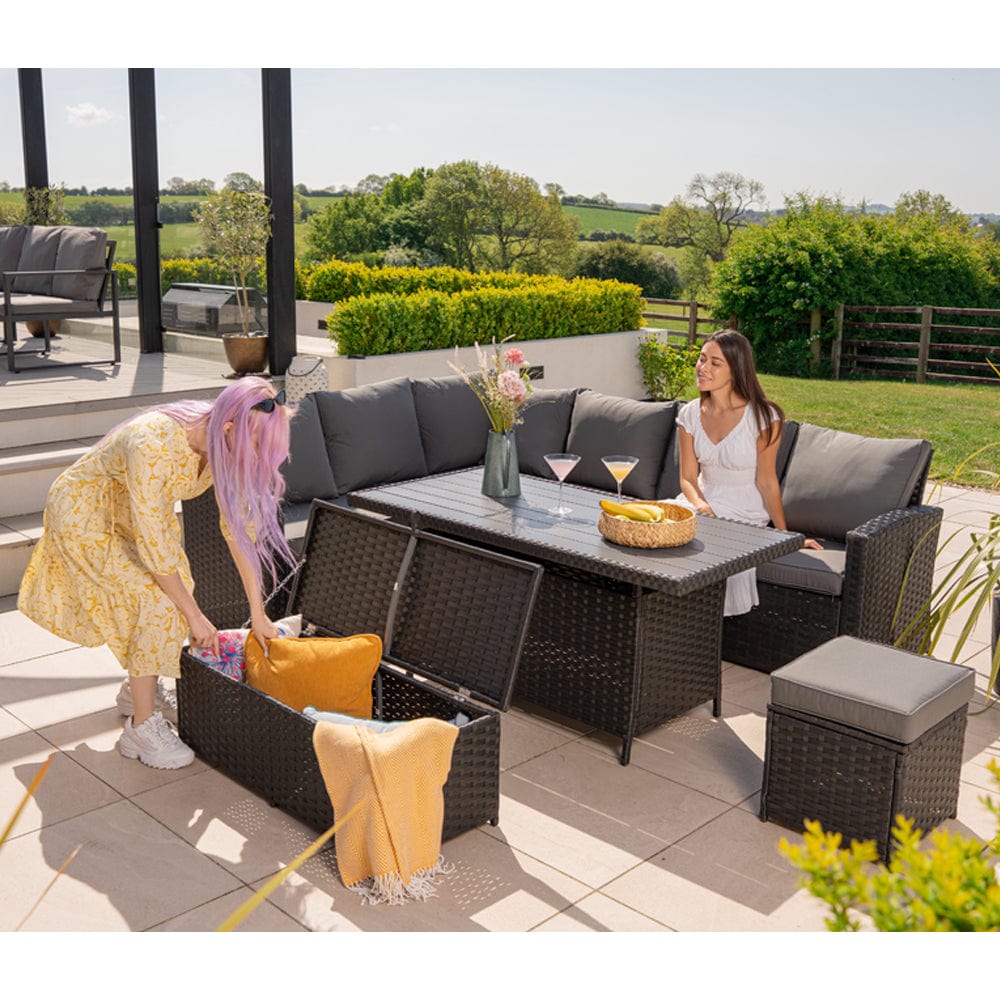 Rosen 9 Seater Rattan Garden Dining Set With Storage Bench And Stool