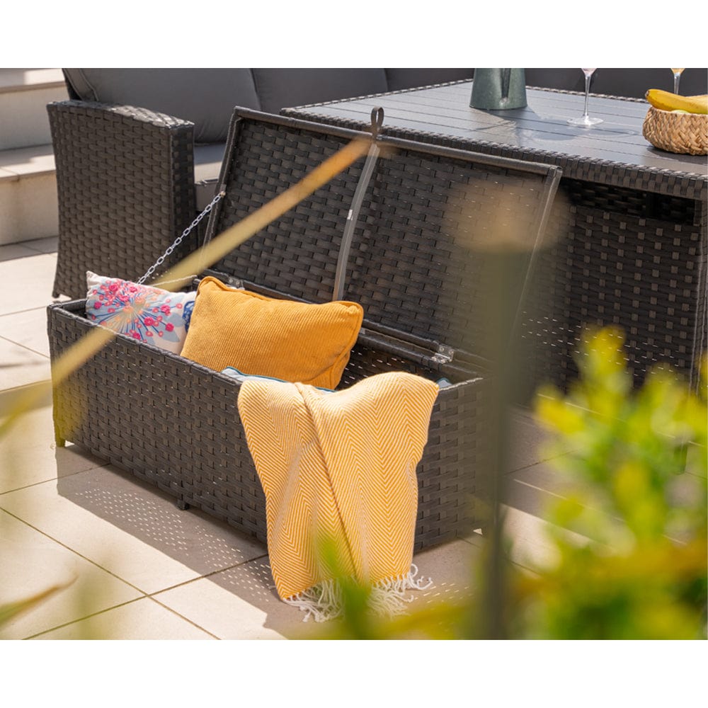 Rosen 9 Seater Rattan Garden Dining Set With Storage Bench And Stool