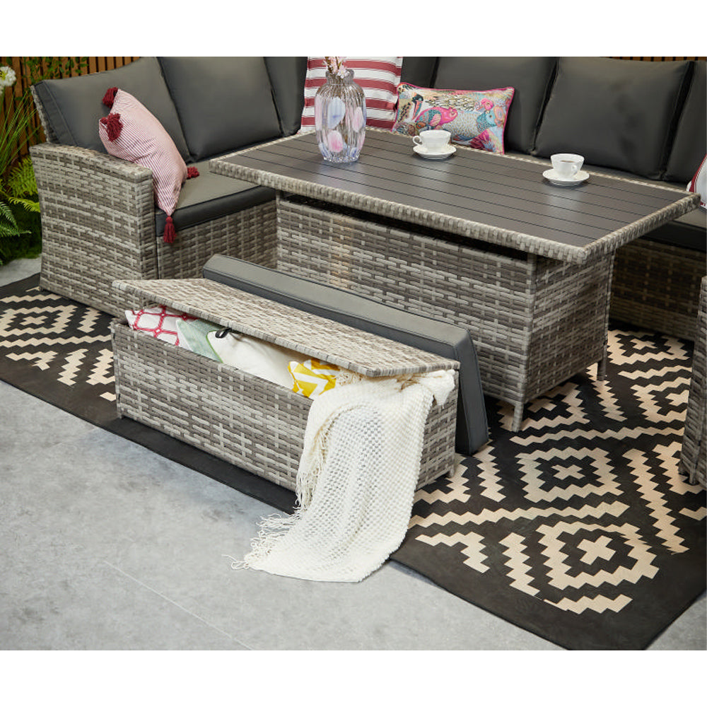 Rosen 9 Seater Rattan Corner Sofa Set With Aluminium Dining Table And Armchair And Storage Bench