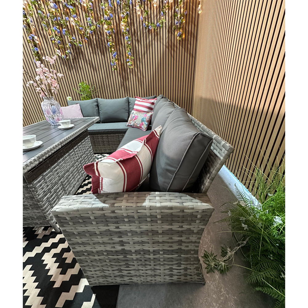 Rosen 9 Seater Rattan Corner Sofa Set With Dining Table And Armchair And Storage Bench