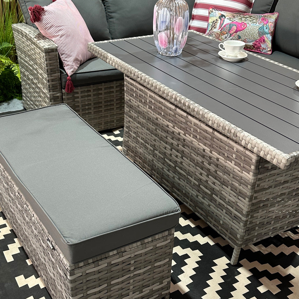 Rosen 9 Seater Rattan Corner Sofa Set With Dining Table And Armchair And Storage Bench