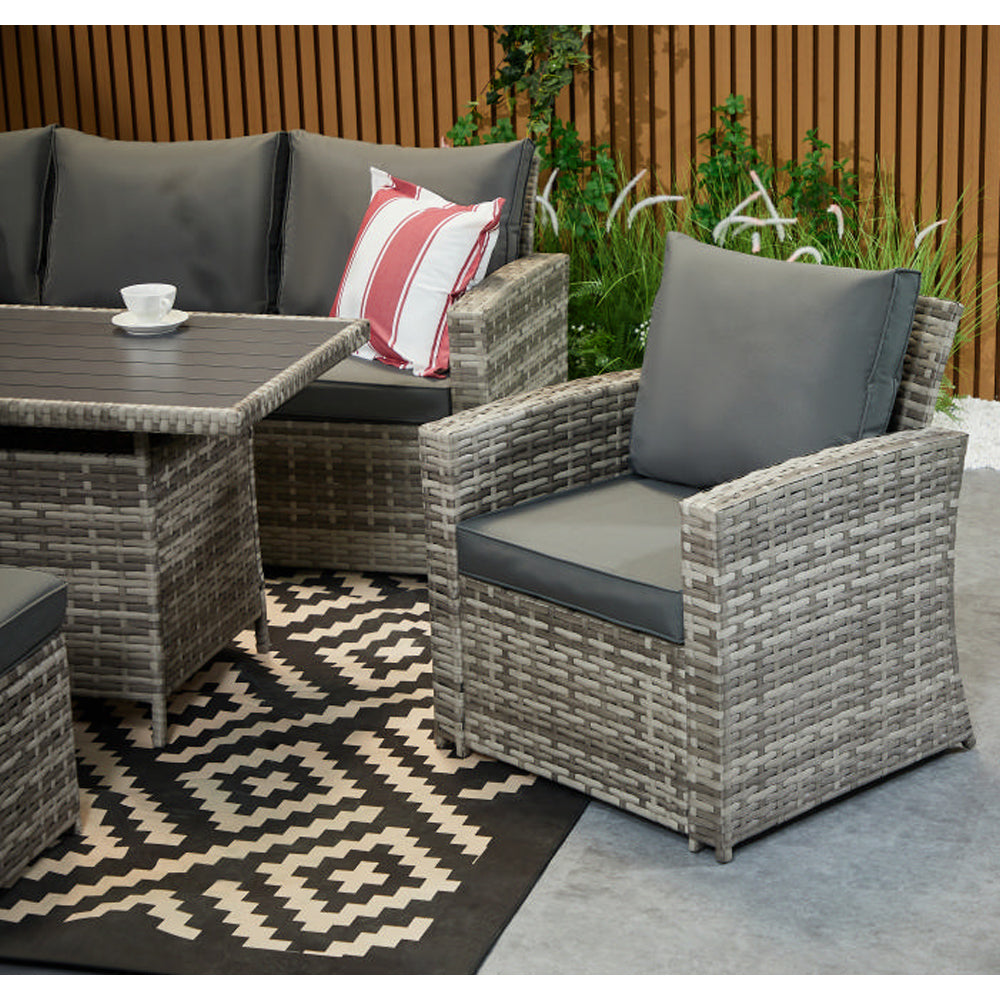 Rosen 9 Seater Rattan Corner Sofa Set With Aluminium Dining Table And Armchair And Storage Bench