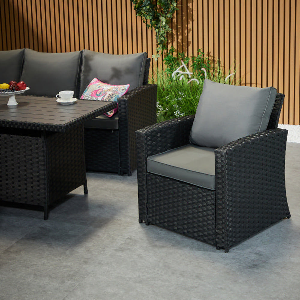 Rosen 9 Seater Rattan Corner Sofa Set With Aluminium Dining Table And Armchair And Storage Bench