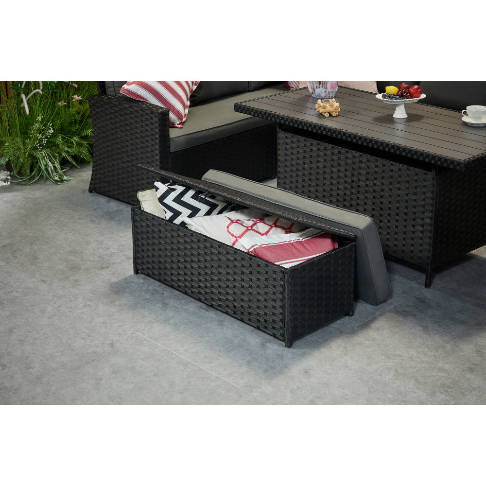 Rosen 9 Seater Rattan Corner Sofa Set With Aluminium Dining Table And Armchair And Storage Bench