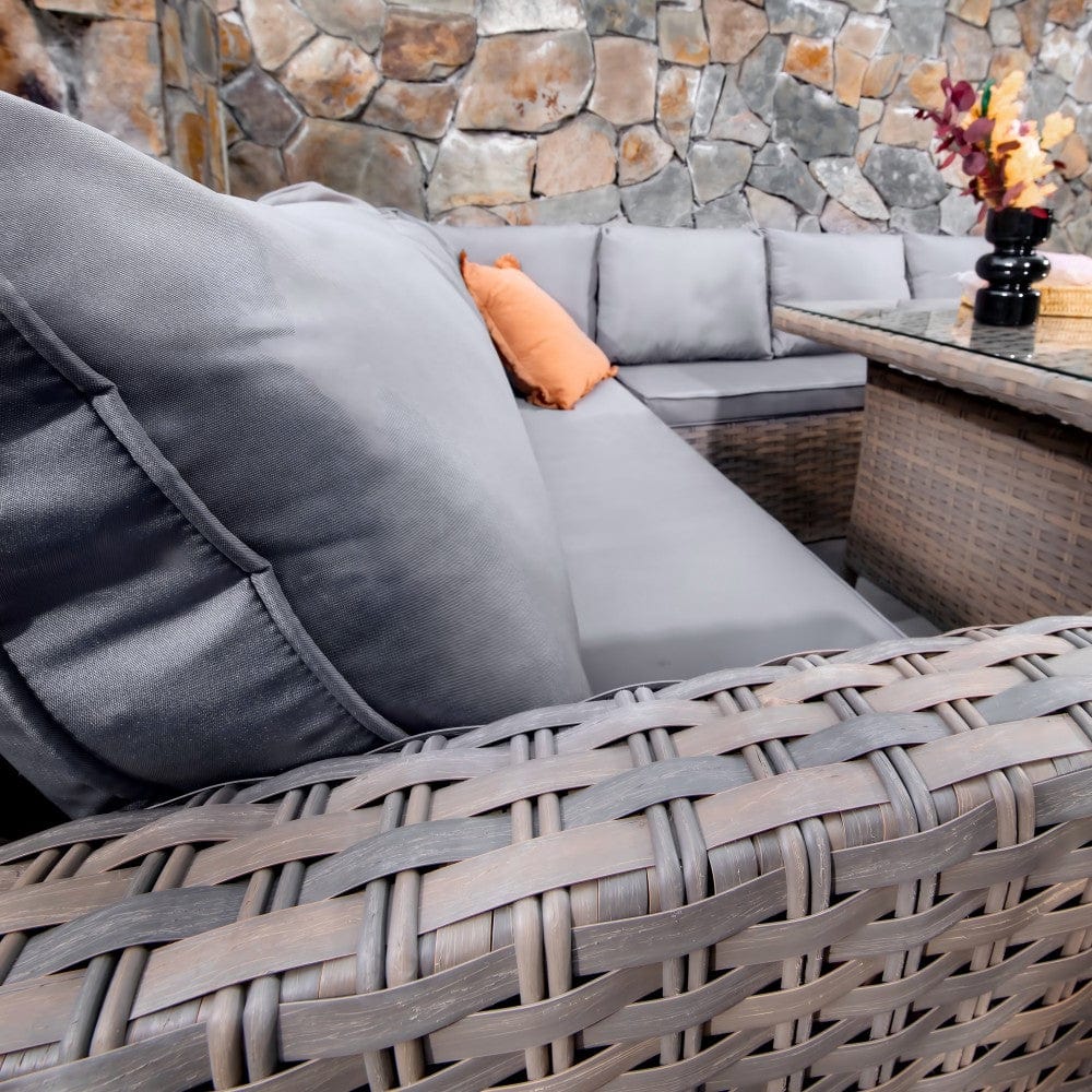 Rosen 9 Seater Rattan Corner Sofa Dining Table With Parasol Hole Set Nature