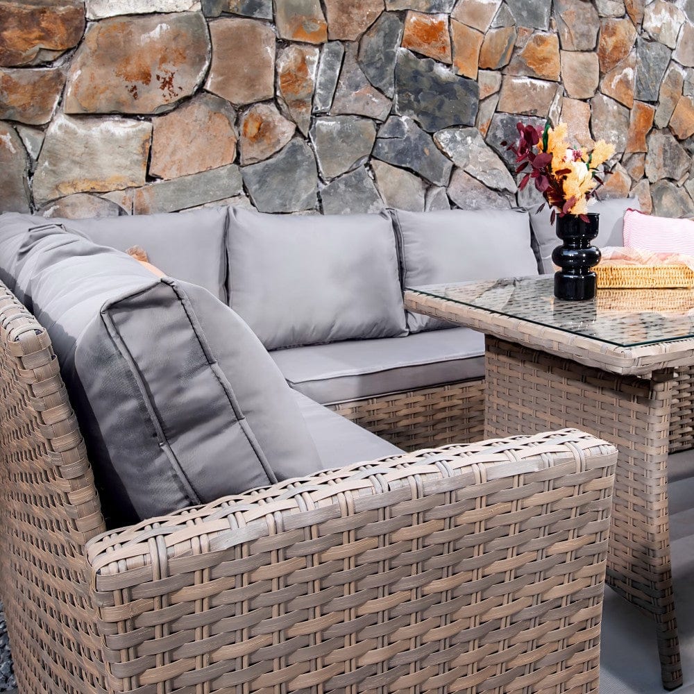 Rosen 9 Seater Rattan Corner Sofa Dining Table With Parasol Hole Set Nature