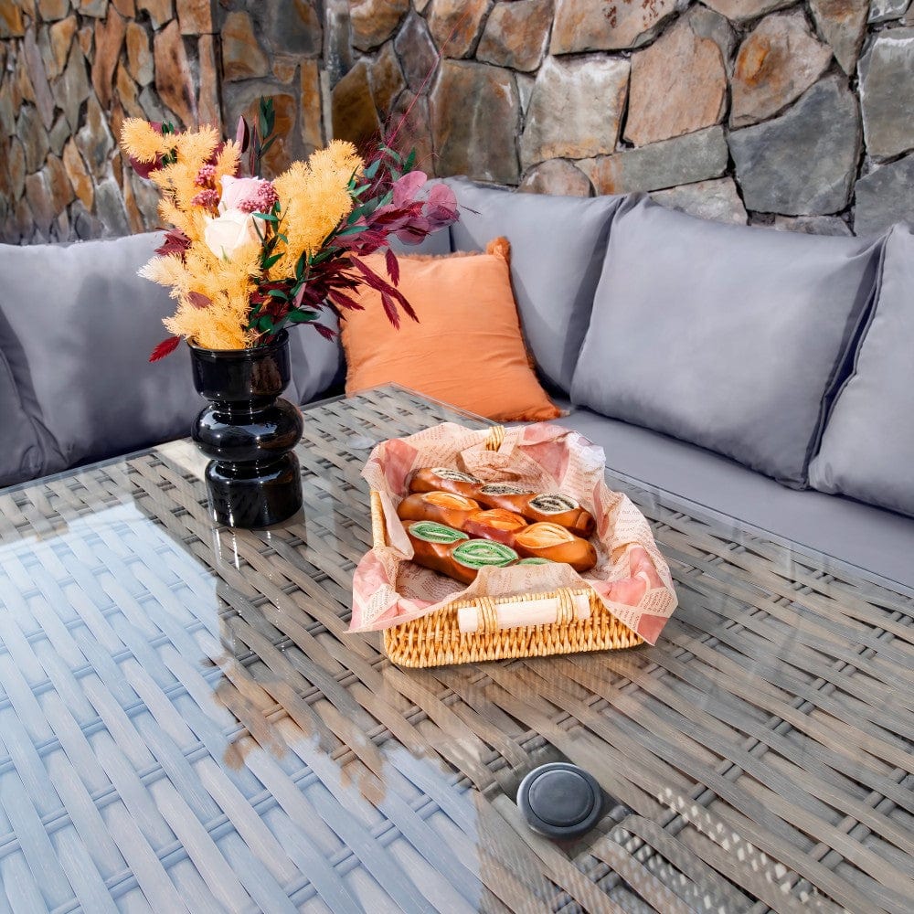 Rosen 9 Seater Rattan Corner Sofa Dining Table With Parasol Hole Set Nature